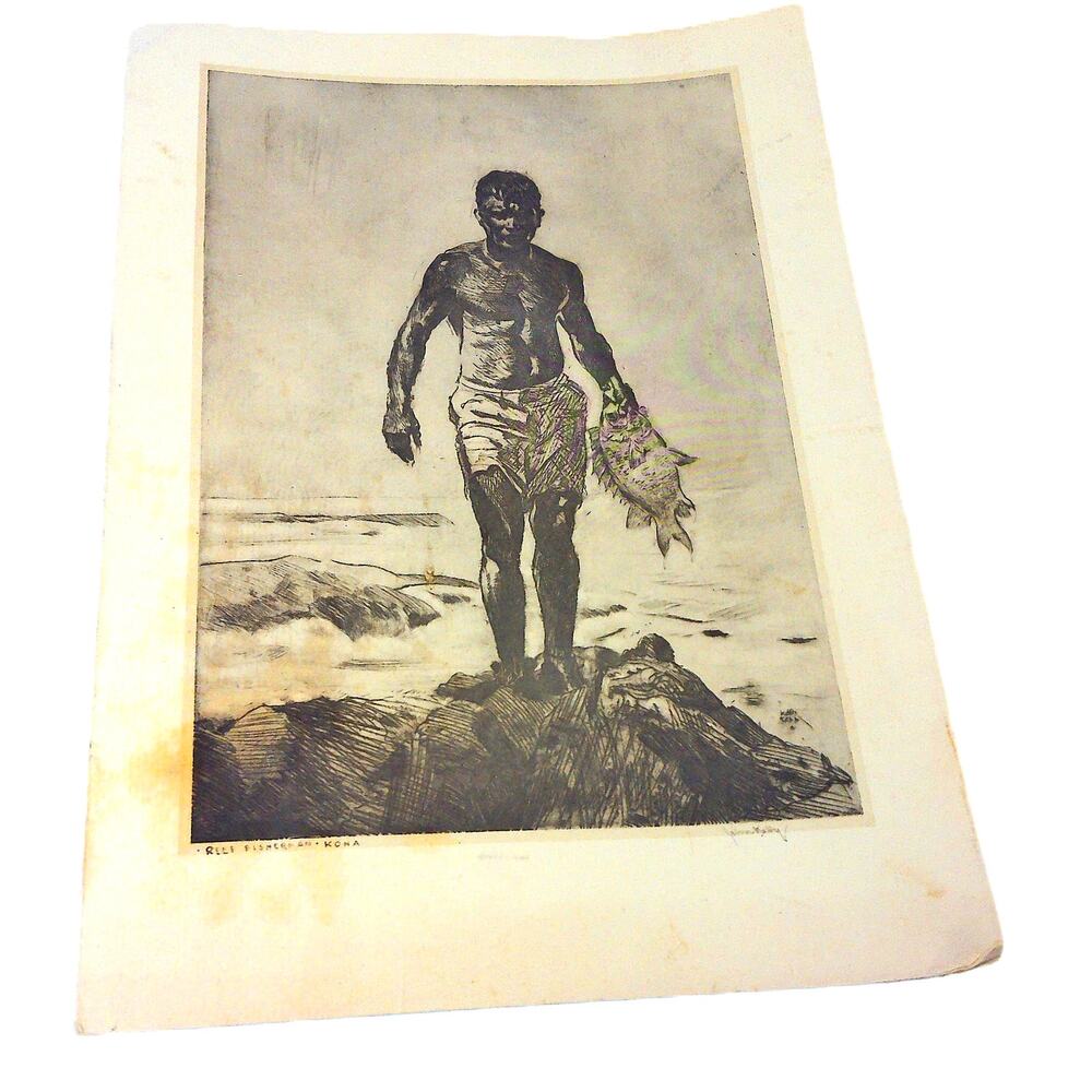 Vintage 1950s Kona Inn Hawaii Menu Reef Fisherman Art by John Kelly